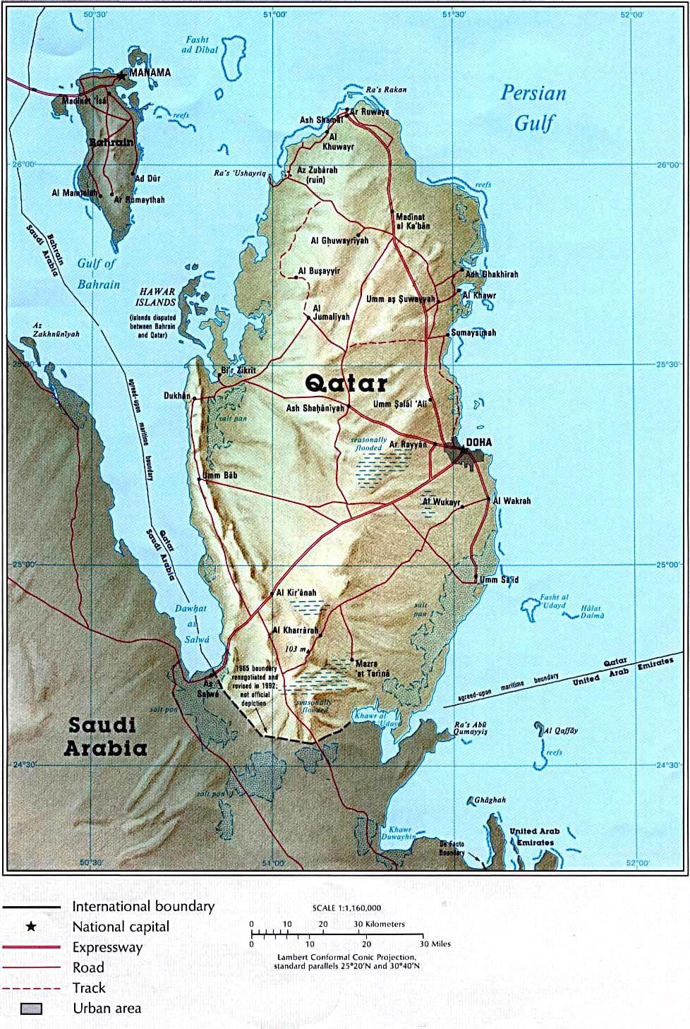 Քարտեզ Քաթարի ֆիզիկական